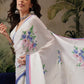 Hiral Fashion White Bollywood Satin Floral Digital Printed Saree | Swadesiicart