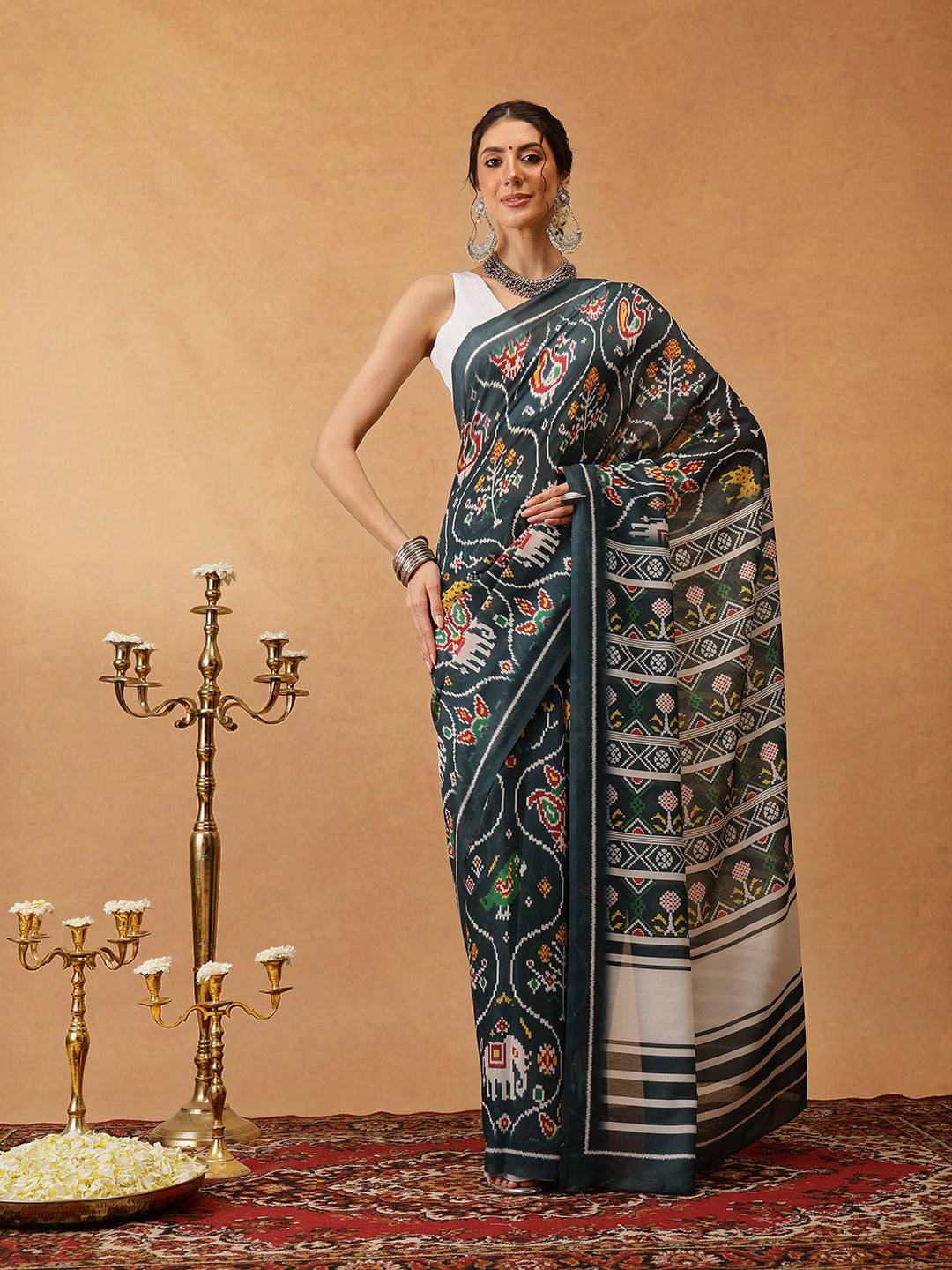 Hiral Fashion Green Bollywood Mul Cotton Ikkat Digital Printed Saree | Swadesiicart