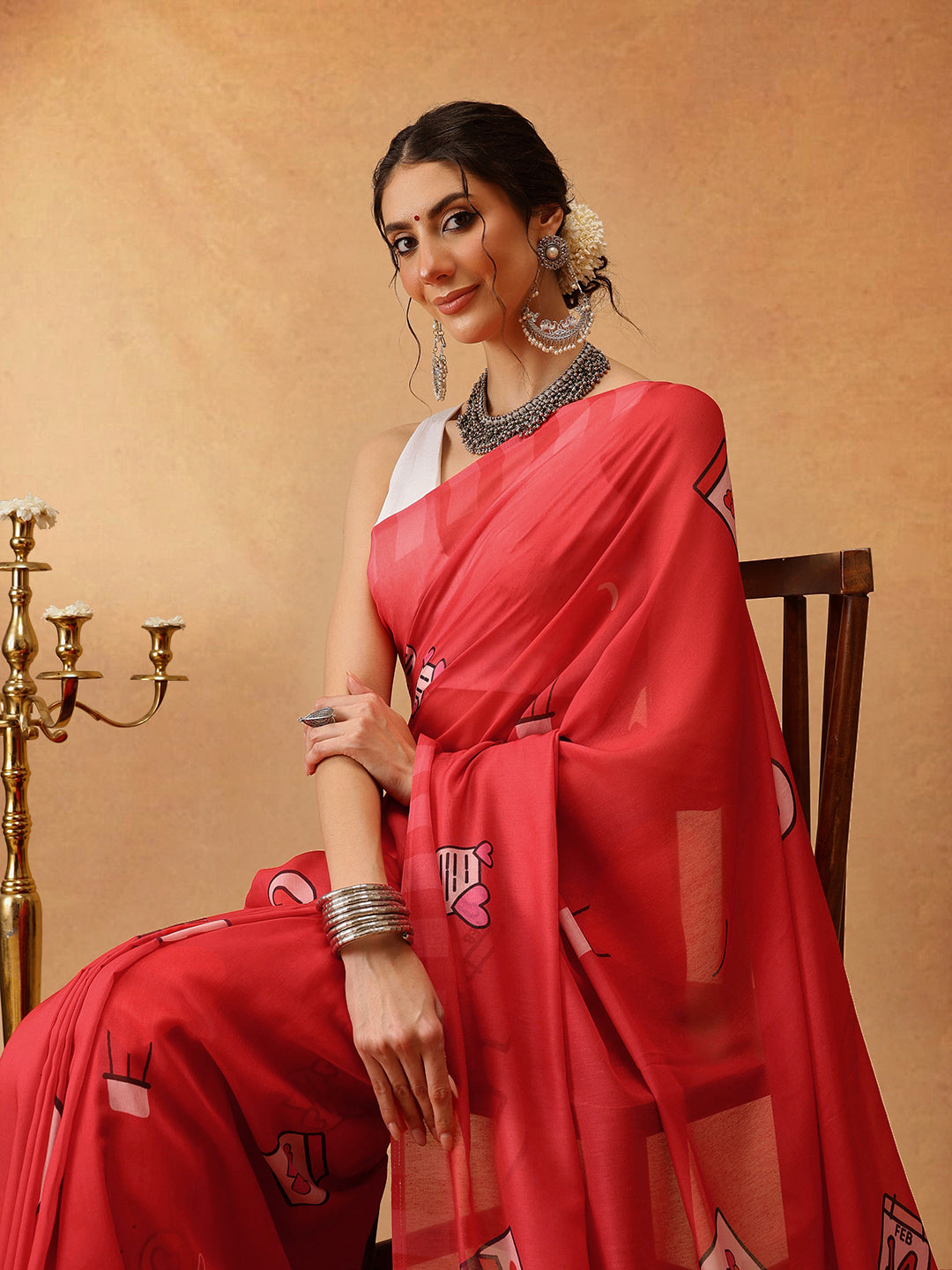 Hiral Fashion Red Bollywood Mul Cotton Abstract Digital Printed Saree | Swadesiicart