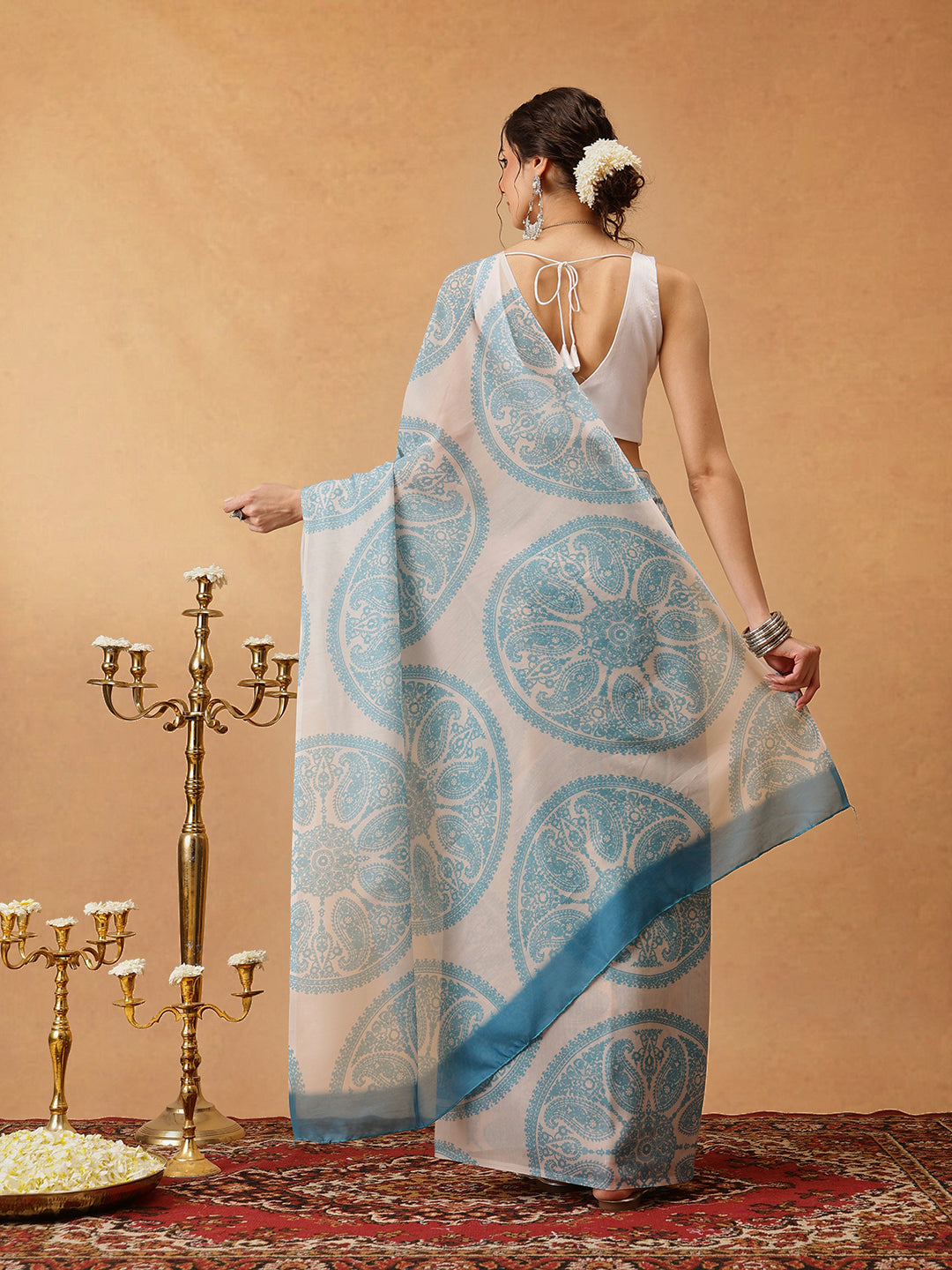 Hiral Fashion Beige Bollywood Mul Cotton Paisely Digital Printed Saree | Swadesiicart