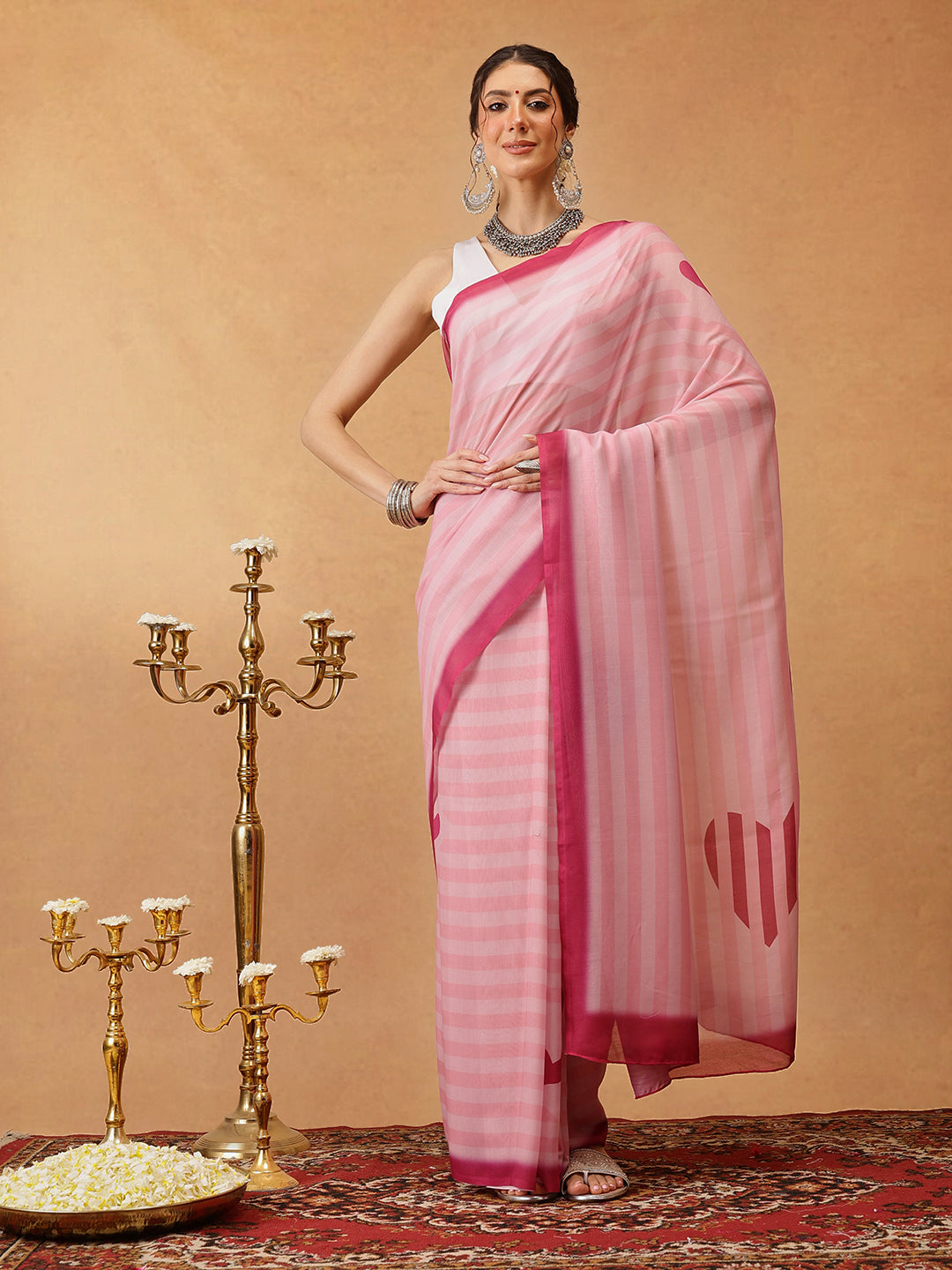 Hiral Fashion Pink Bollywood Mul Cotton Lahariya Digital Printed Saree | Swadesiicart