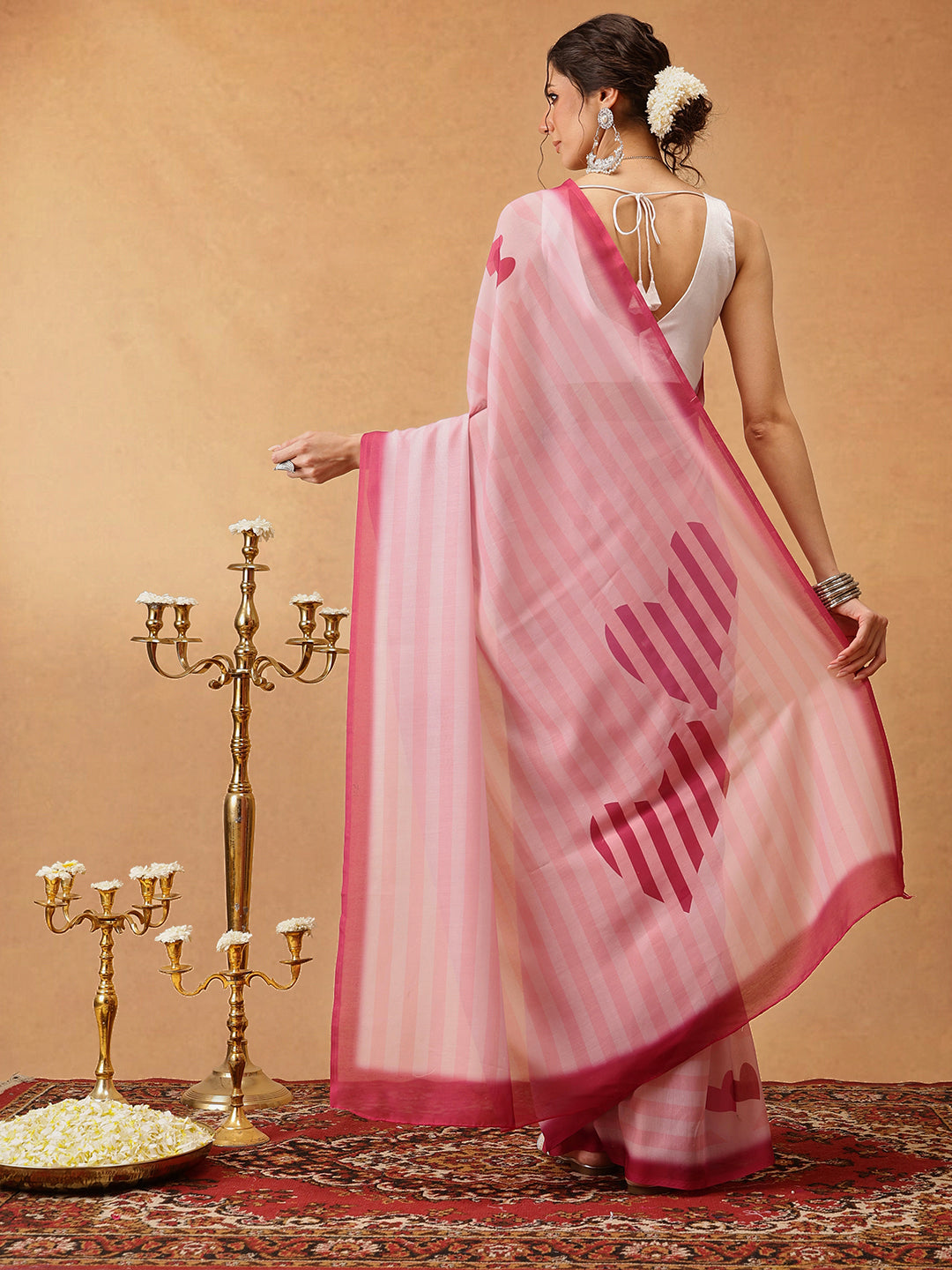 Hiral Fashion Pink Bollywood Mul Cotton Lahariya Digital Printed Saree | Swadesiicart