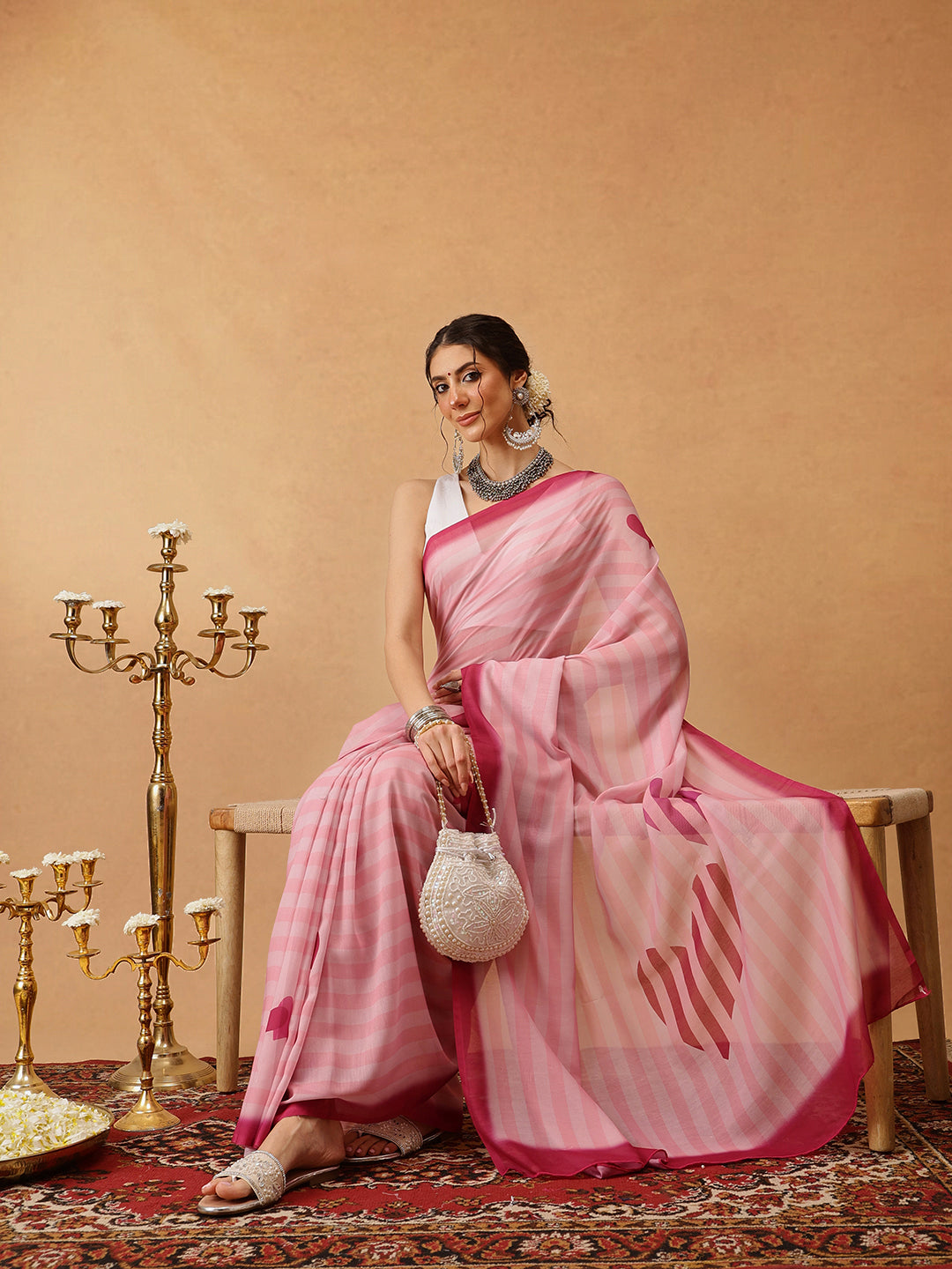 Hiral Fashion Pink Bollywood Mul Cotton Lahariya Digital Printed Saree | Swadesiicart