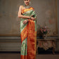 Green Pure Silk Woven Zari Design Floral Saree with Unstitched Blouse - Hiral Fashion | Swadesiicart