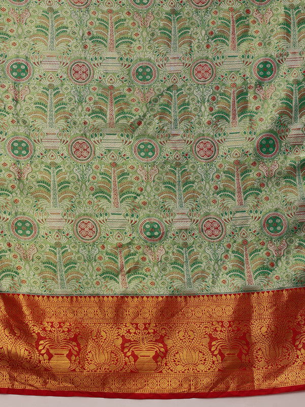 Green Pure Silk Woven Zari Design Floral Saree with Unstitched Blouse - Hiral Fashion | Swadesiicart