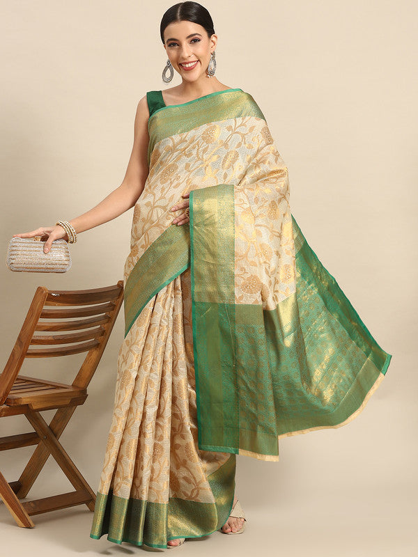 Green Tissue Silk Woven Zari Design Floral Saree with Unstitched Blouse - Hiral Fashion | Swadesiicart