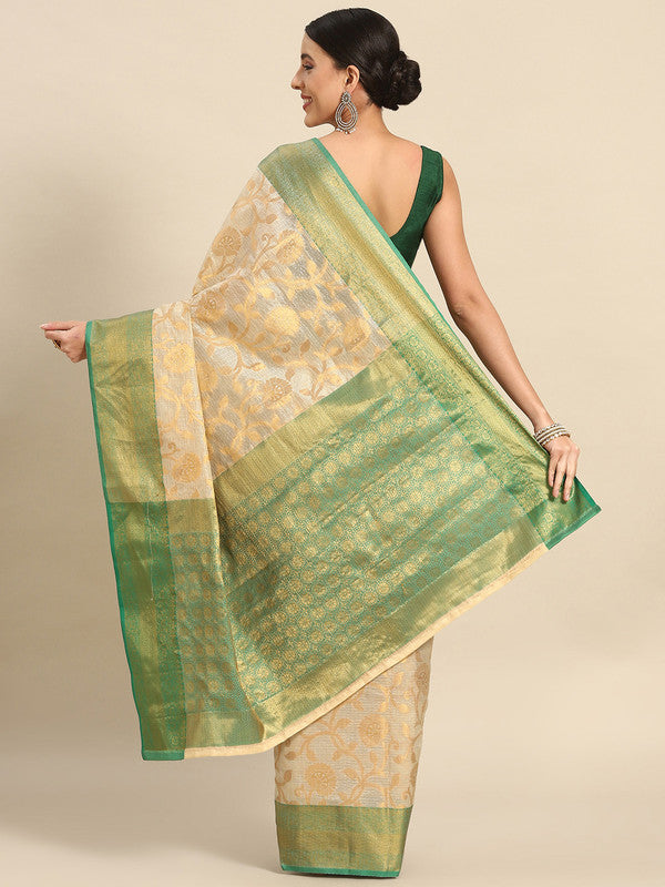 Green Tissue Silk Woven Zari Design Floral Saree with Unstitched Blouse - Hiral Fashion | Swadesiicart