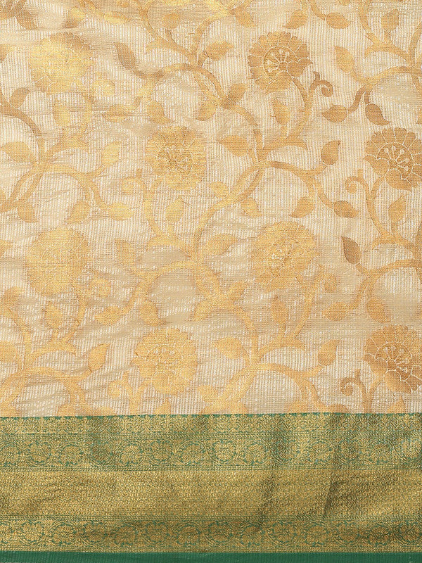 Green Tissue Silk Woven Zari Design Floral Saree with Unstitched Blouse - Hiral Fashion | Swadesiicart