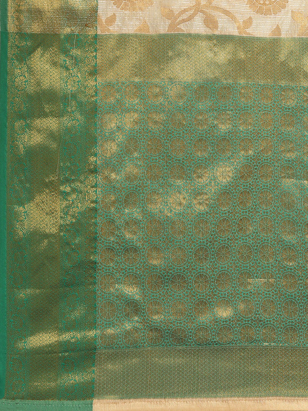 Green Tissue Silk Woven Zari Design Floral Saree with Unstitched Blouse - Hiral Fashion | Swadesiicart