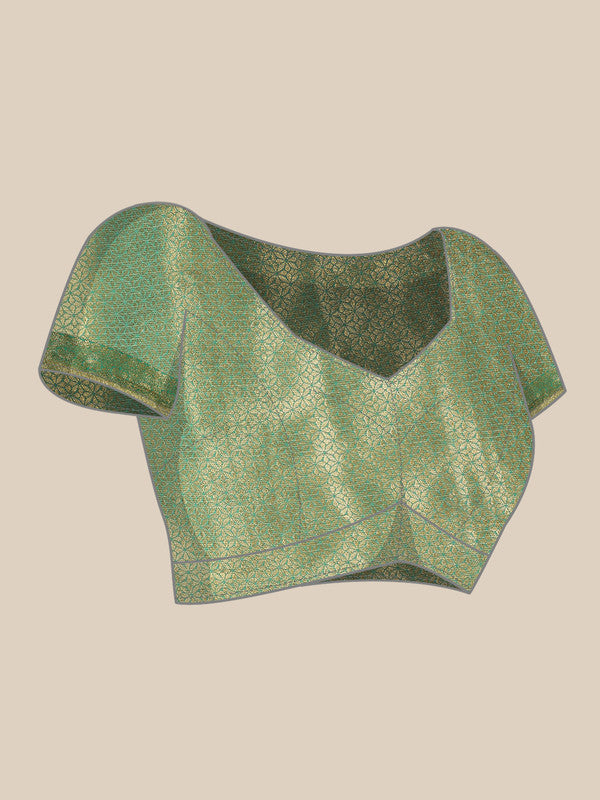 Green Tissue Silk Woven Zari Design Floral Saree with Unstitched Blouse - Hiral Fashion | Swadesiicart