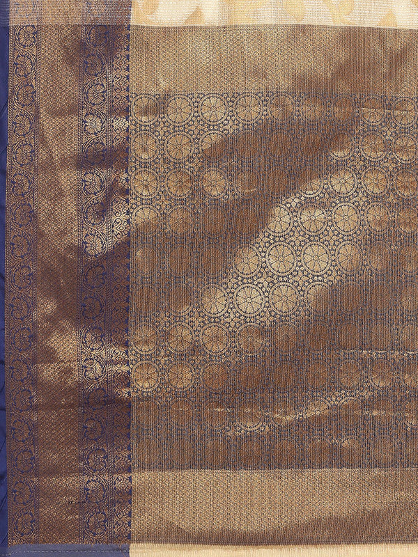 Navy Blue Tissue Silk Woven Zari Design Floral Saree with Unstitched Blouse - Hiral Fashion | Swadesiicart