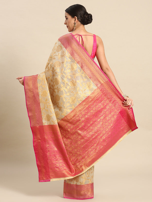Pink Tissue Silk Woven Zari Design Floral Saree with Unstitched Blouse - Hiral Fashion | Swadesiicart