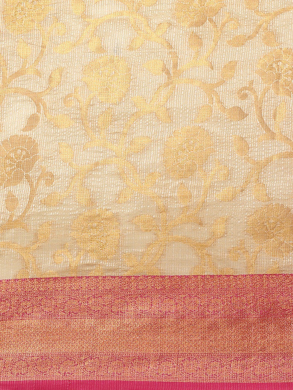 Pink Tissue Silk Woven Zari Design Floral Saree with Unstitched Blouse - Hiral Fashion | Swadesiicart