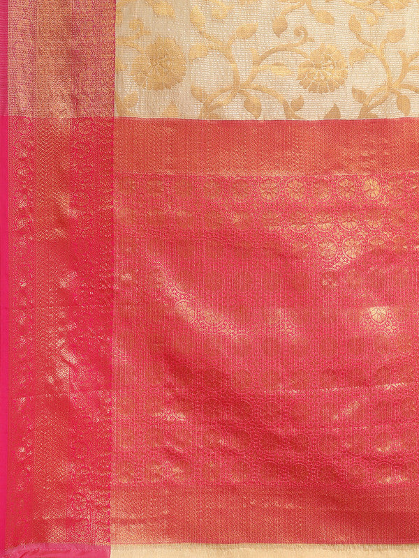 Pink Tissue Silk Woven Zari Design Floral Saree with Unstitched Blouse - Hiral Fashion | Swadesiicart
