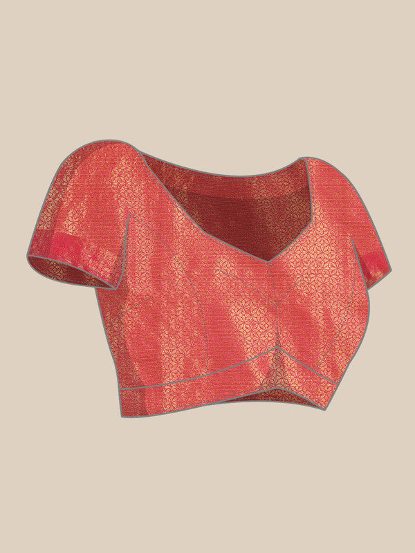 Pink Tissue Silk Woven Zari Design Floral Saree with Unstitched Blouse - Hiral Fashion | Swadesiicart