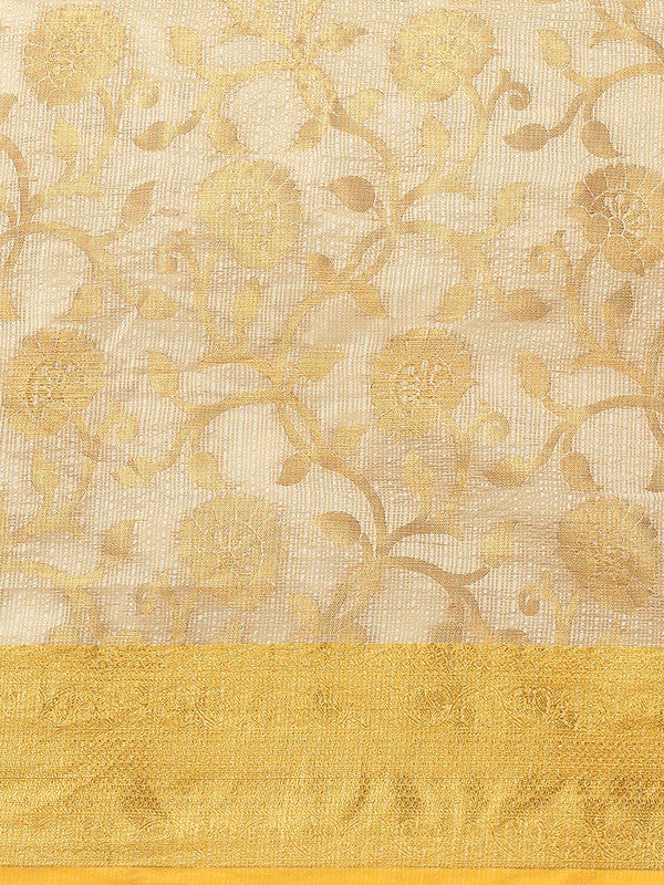 Yellow Tissue Silk Woven Zari Design Floral Saree with Unstitched Blouse - Hiral Fashion | Swadesiicart