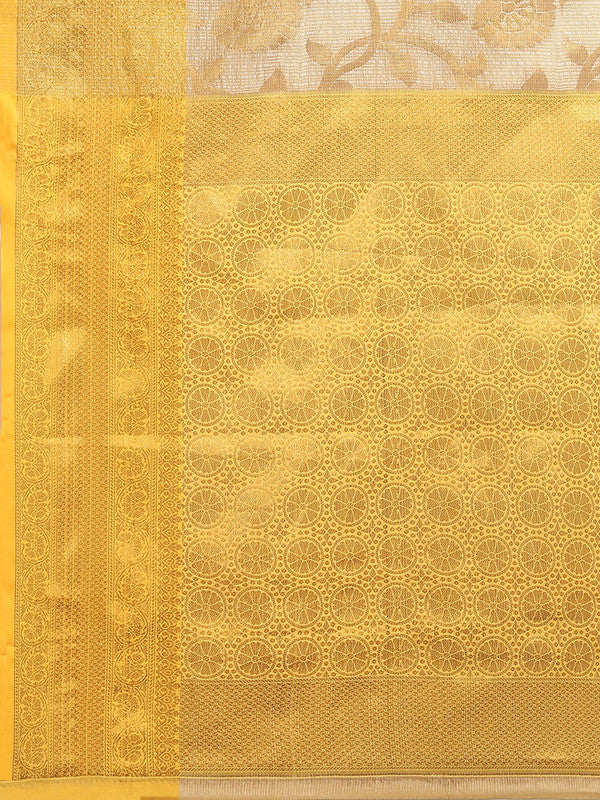 Yellow Tissue Silk Woven Zari Design Floral Saree with Unstitched Blouse - Hiral Fashion | Swadesiicart
