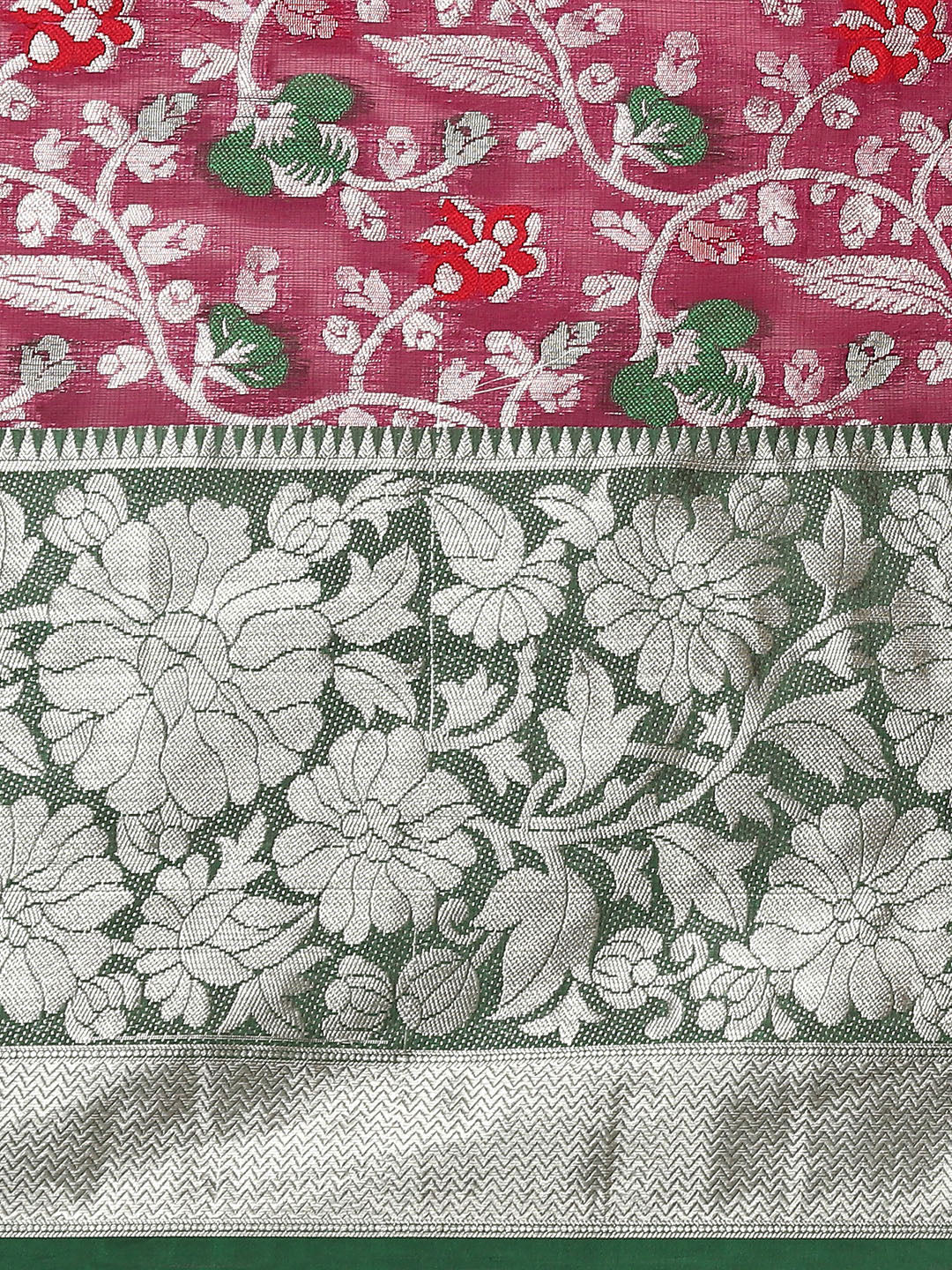 Magenta Brocade Woven Zari Design Floral Saree with Unstitched Blouse - Hiral Fashion | Swadesiicart