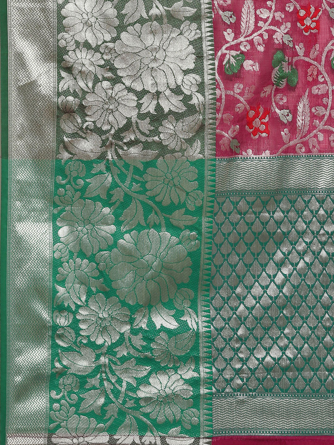 Magenta Brocade Woven Zari Design Floral Saree with Unstitched Blouse - Hiral Fashion | Swadesiicart