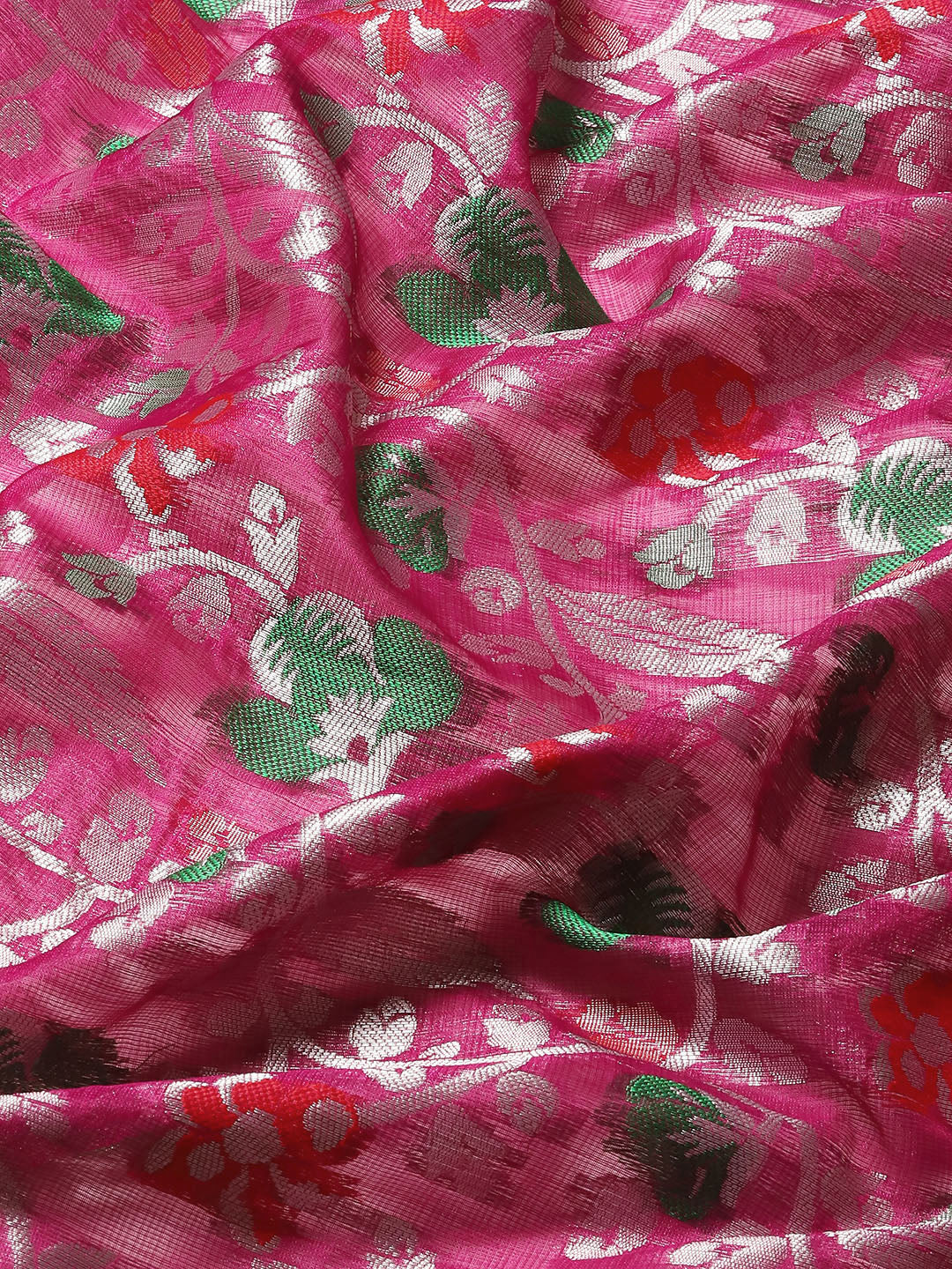 Magenta Brocade Woven Zari Design Floral Saree with Unstitched Blouse - Hiral Fashion | Swadesiicart