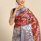 Red Brocade Woven Zari Design Floral Saree with Unstitched Blouse - Hiral Fashion | Swadesiicart