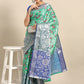 Turquoise Brocade Woven Zari Design Floral Saree with Unstitched Blouse - Hiral Fashion | Swadesiicart
