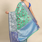Turquoise Brocade Woven Zari Design Floral Saree with Unstitched Blouse - Hiral Fashion | Swadesiicart