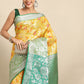Yellow Brocade Woven Zari Design Floral Saree with Unstitched Blouse - Hiral Fashion | Swadesiicart