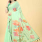 Green Cotton Blend Printed Floral Saree with Unstitched Blouse - Hiral Fashion | Swadesiicart
