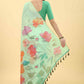Green Cotton Blend Printed Floral Saree with Unstitched Blouse - Hiral Fashion | Swadesiicart