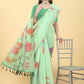 Green Cotton Blend Printed Floral Saree with Unstitched Blouse - Hiral Fashion | Swadesiicart