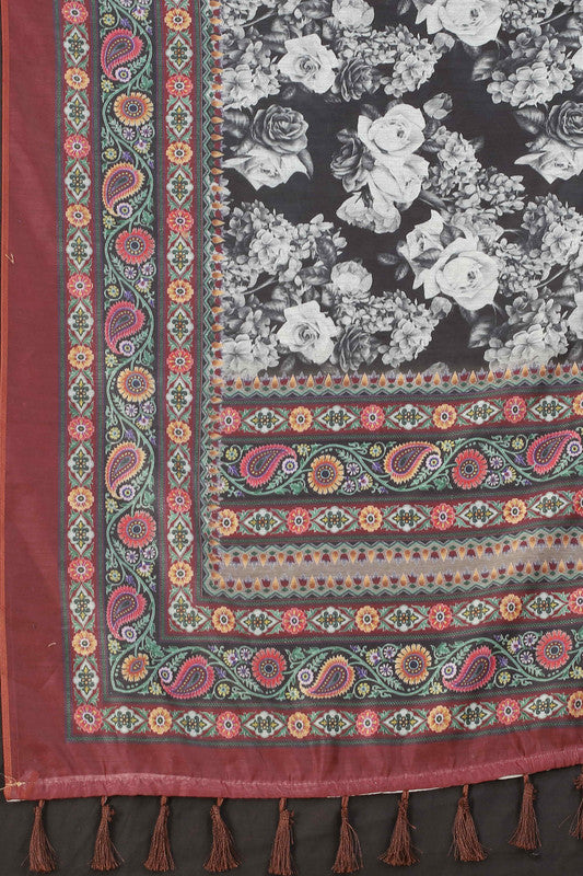 Multicolor Cotton Blend Printed Floral Saree with Unstitched Blouse - Hiral Fashion | Swadesiicart