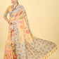 Peach Cotton Blend Printed Floral Saree with Unstitched Blouse - Hiral Fashion | Swadesiicart