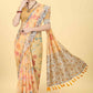 Peach Cotton Blend Printed Floral Saree with Unstitched Blouse - Hiral Fashion | Swadesiicart