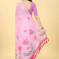 Pink Cotton Blend Printed Floral Saree with Unstitched Blouse - Hiral Fashion | Swadesiicart