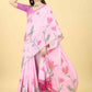 Pink Cotton Blend Printed Floral Saree with Unstitched Blouse - Hiral Fashion | Swadesiicart
