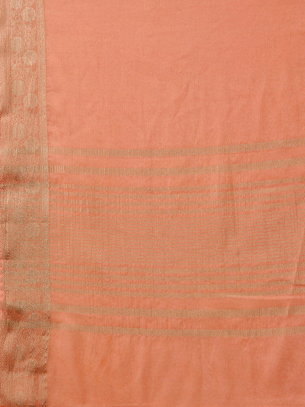 Peach Pure Viscose Chinon Zari Woven Solid Saree with Unstitched Blouse - Hiral Fashion | Swadesiicart
