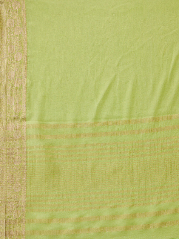 Green Pure Viscose Chinon Zari Woven Solid Saree with Unstitched Blouse - Hiral Fashion | Swadesiicart