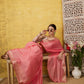 Light Pink Pure Viscose Chinon Zari Woven Solid Saree with Unstitched Blouse - Hiral Fashion | Swadesiicart