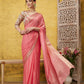 Light Pink Pure Viscose Chinon Zari Woven Solid Saree with Unstitched Blouse - Hiral Fashion | Swadesiicart