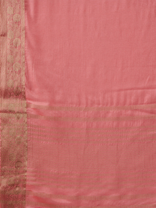 Light Pink Pure Viscose Chinon Zari Woven Solid Saree with Unstitched Blouse - Hiral Fashion | Swadesiicart