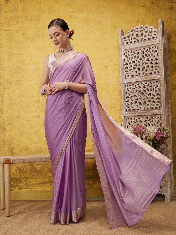 Purple Pure Viscose Chinon Zari Woven Solid Saree with Unstitched Blouse - Hiral Fashion | Swadesiicart