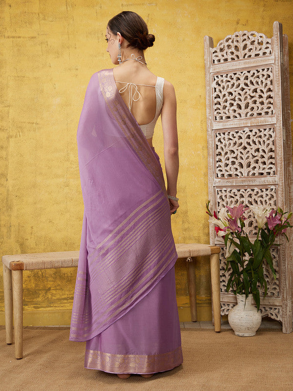 Purple Pure Viscose Chinon Zari Woven Solid Saree with Unstitched Blouse - Hiral Fashion | Swadesiicart