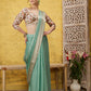 Turquoise Pure Viscose Chinon Zari Woven Solid Saree with Unstitched Blouse - Hiral Fashion | Swadesiicart