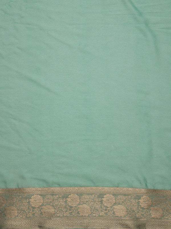 Turquoise Pure Viscose Chinon Zari Woven Solid Saree with Unstitched Blouse - Hiral Fashion | Swadesiicart