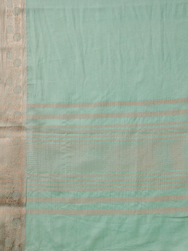 Turquoise Pure Viscose Chinon Zari Woven Solid Saree with Unstitched Blouse - Hiral Fashion | Swadesiicart