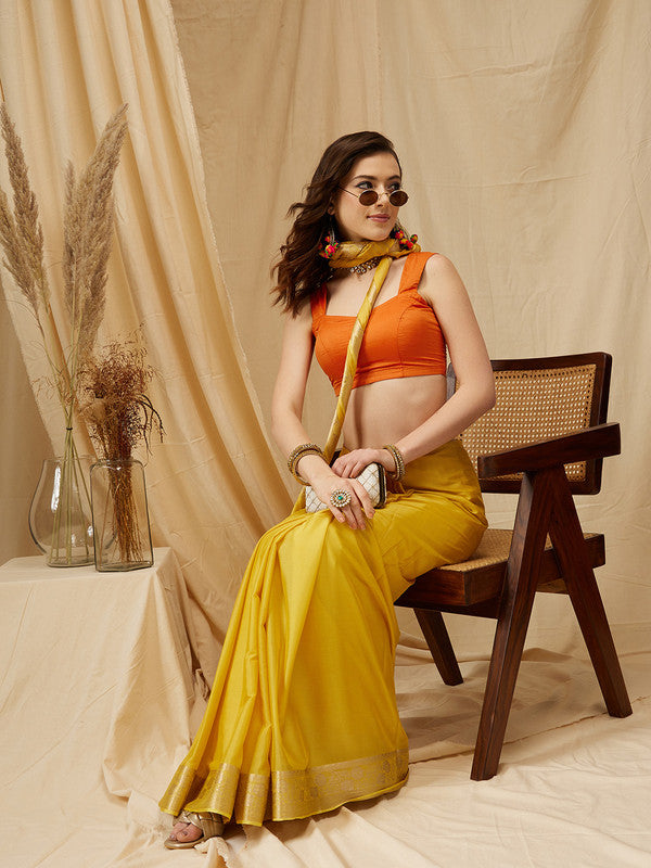 Yellow Pure Viscose Chinon Zari Woven Solid Saree with Unstitched Blouse - Hiral Fashion | Swadesiicart
