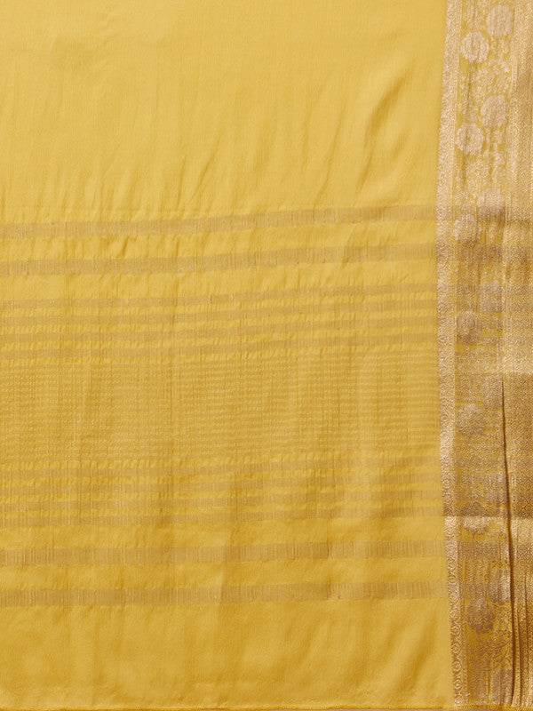 Yellow Pure Viscose Chinon Zari Woven Solid Saree with Unstitched Blouse - Hiral Fashion | Swadesiicart