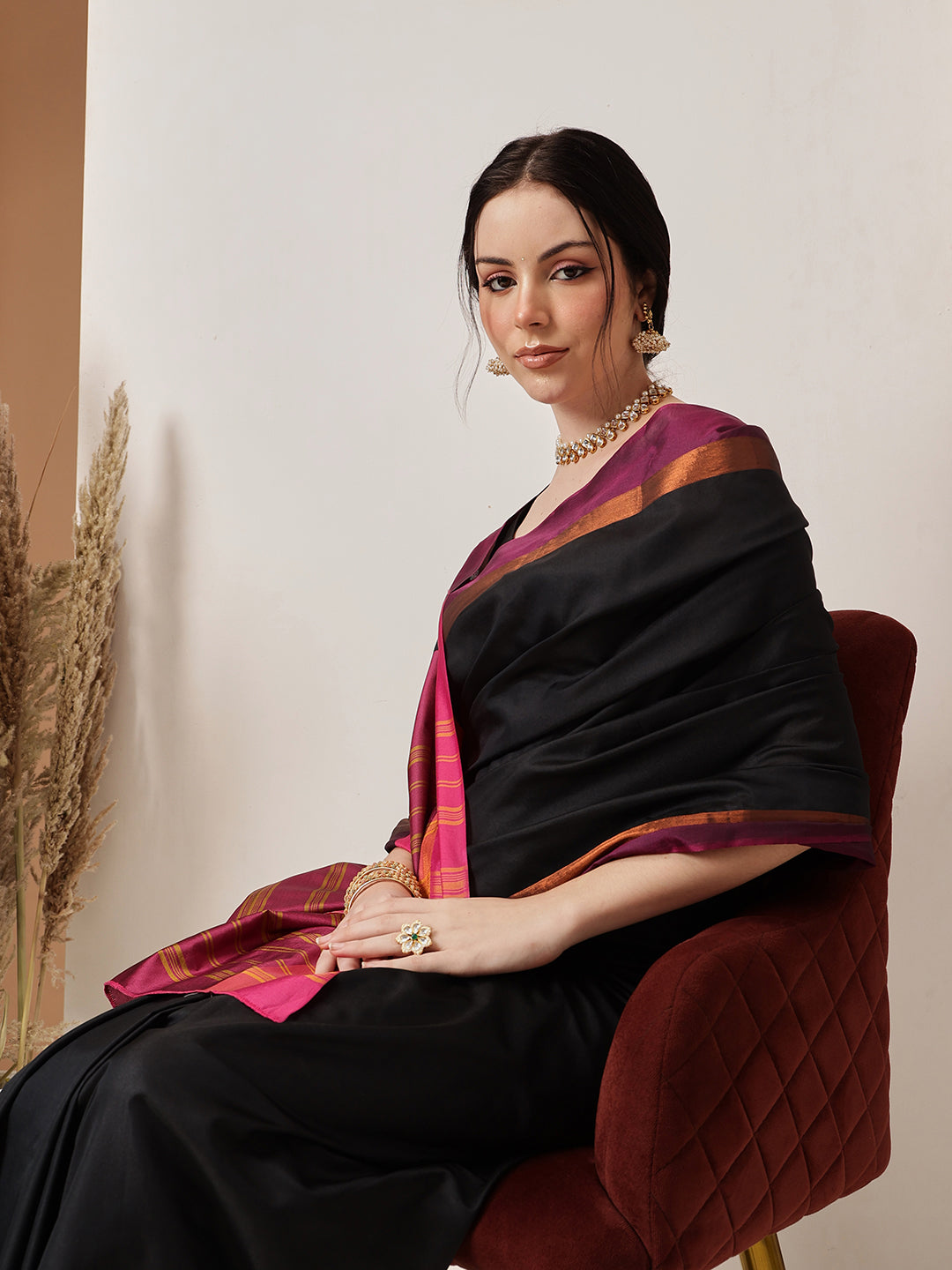 Hiral Fashion Black Banarasi Art Silk Solid Saree | Swadesiicart