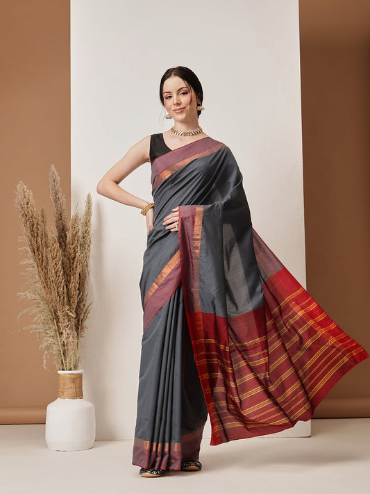 Hiral Fashion Grey Banarasi Art Silk Solid Saree | Swadesiicart